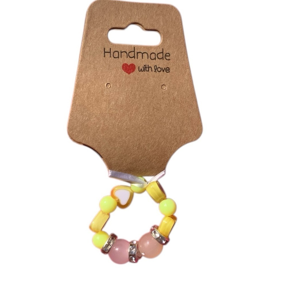 Pink & Yellow Heart Beaded Ring Handmade